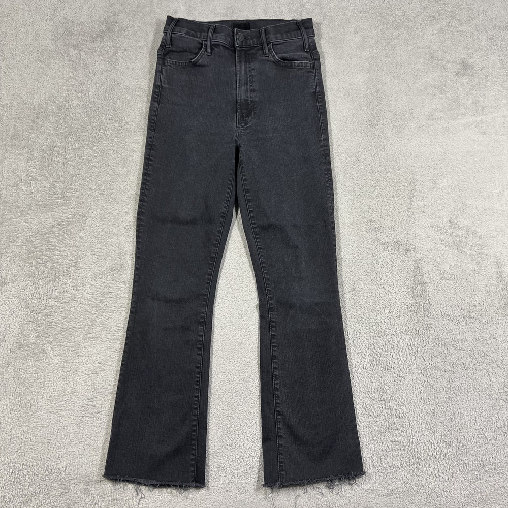 Mother The Hustler Ankle Fray Jeans Womens 25 Not Guilty Black Denim Raw Hem